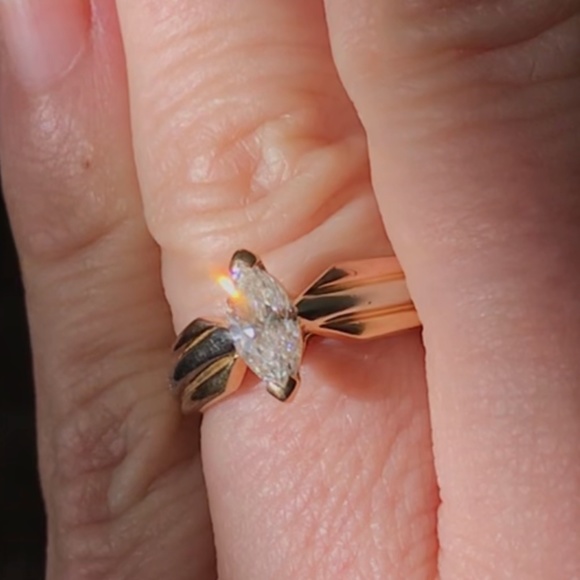 Cartier Diamond Marquis Solitaire Engagement Tri Gold Ring EUC - Picture 1 of 9